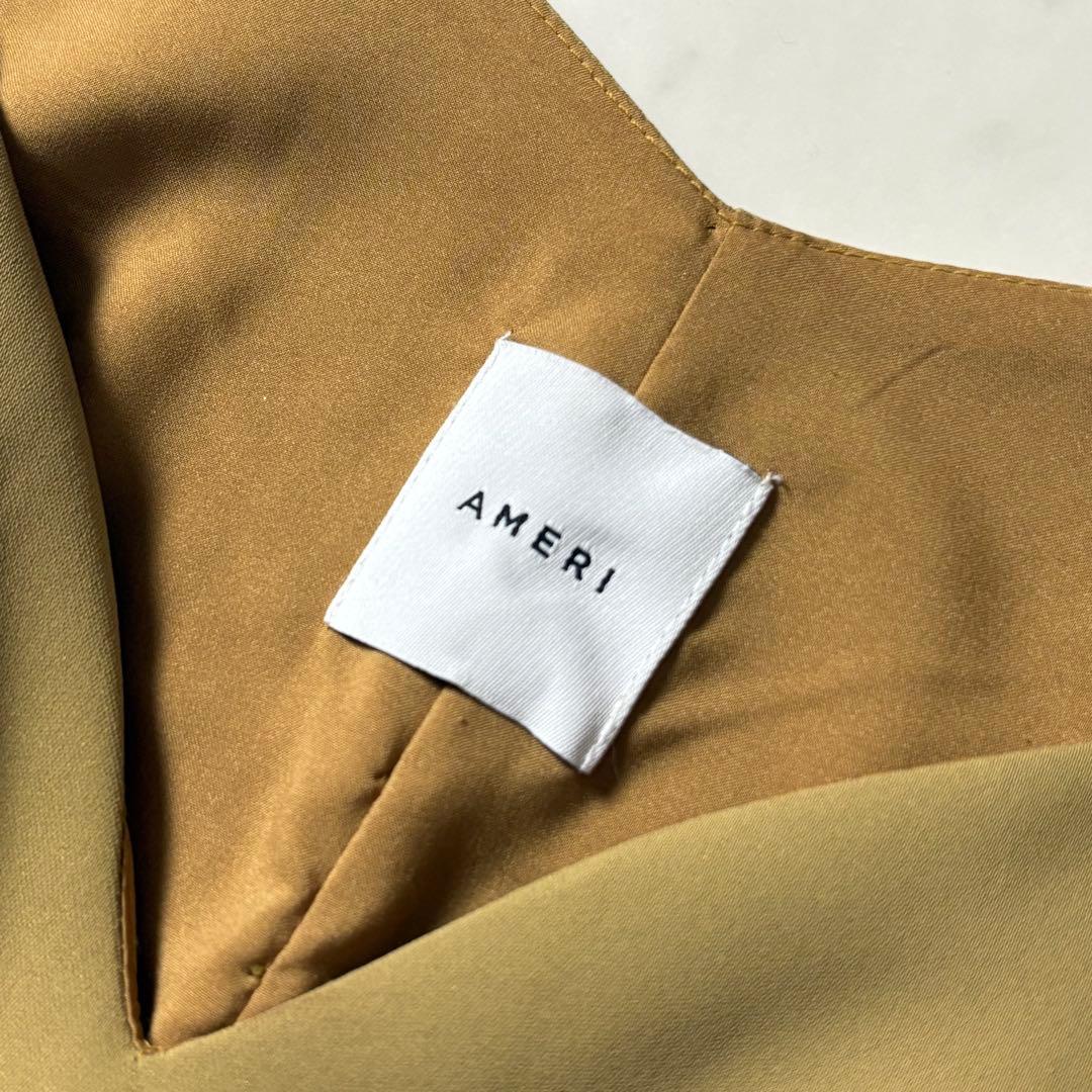 新品同様 アメリ AMERI レーススリーブロングドレス マスタード ベルト