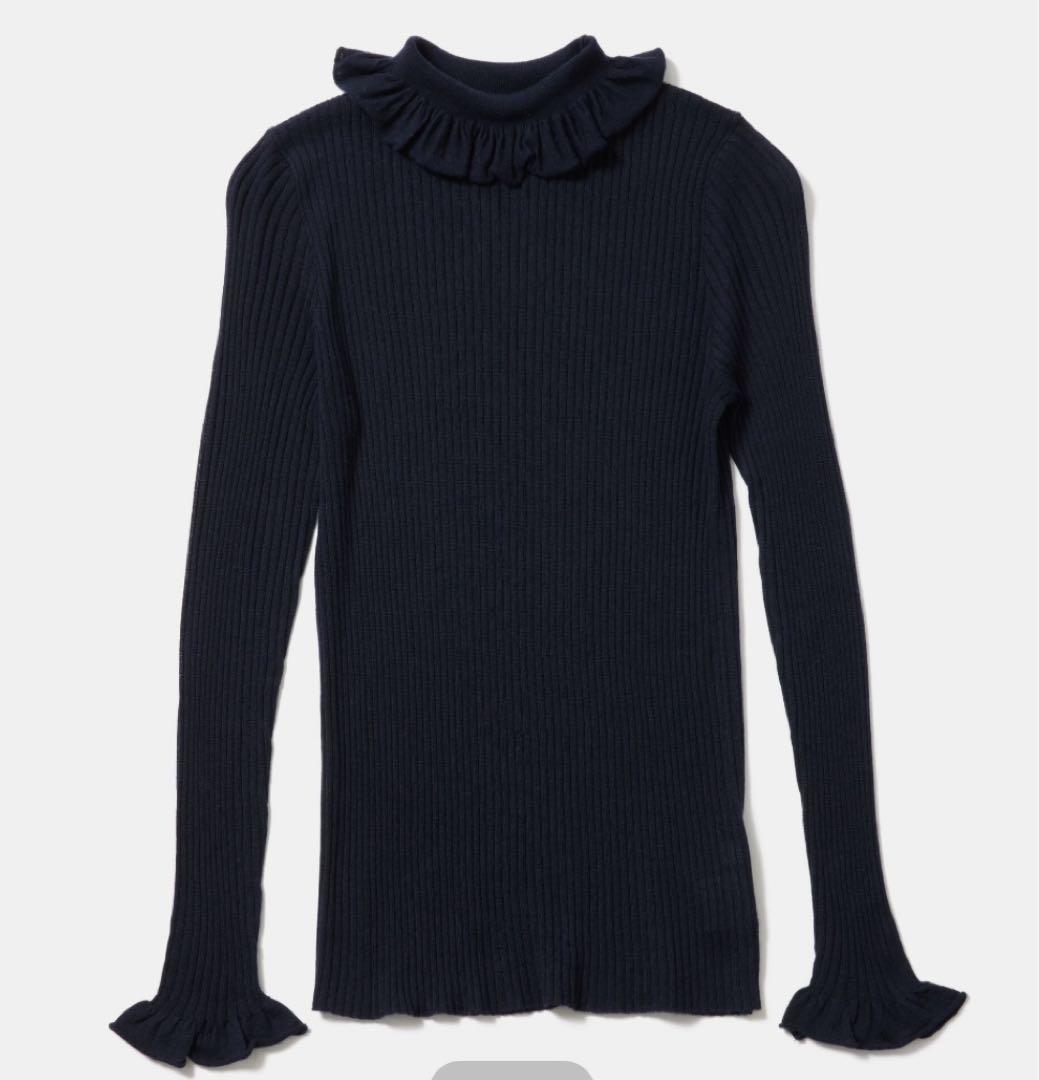 cccmalie カシミヤシルク フリルタートルニット 38 ネイビー