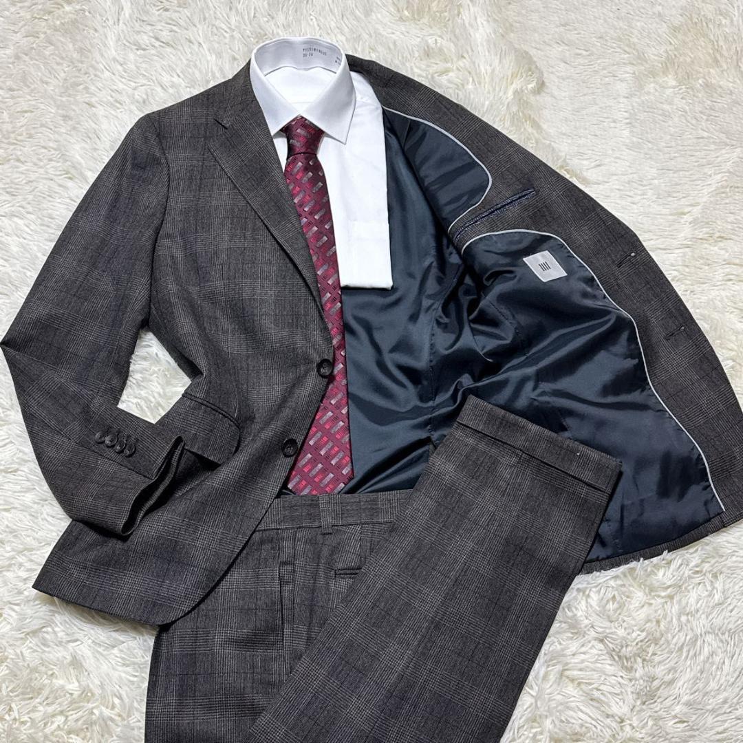 スーツセレクト　スーツ上下　ニュージーランドウール　グレンチェック　A6 濃茶 スーツセレクト スーツ上下 ニュージーランドウール グレンチェック A6