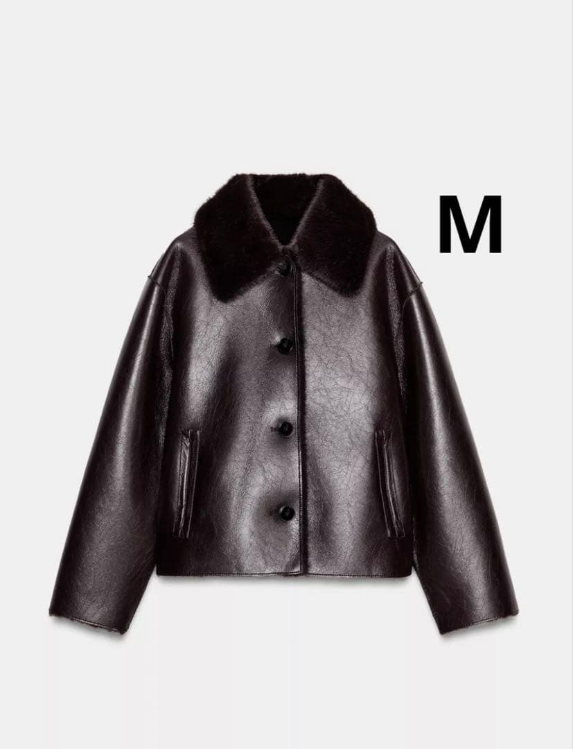 ザラ　リバーシブル ダブルフェイス フェイクレザージャケット　新品、未使用 リバーシブル ダブルフェイス フェイクレザージャケット - ブラウン