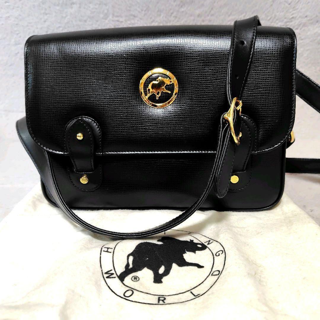美品✨ ハンティングワールド メッセンジャーバッグ 黒 レザー 金具