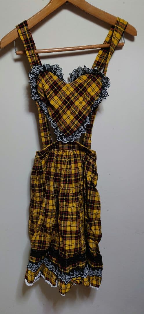 ROSANJIN ROOM ハート胸当てサスペンダーチェックスカート 黄色 美品 eb8dec7e3afecff18b8d2459d658f8