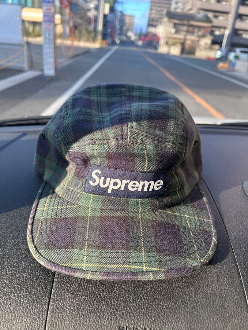 supreme 緑チェックキャップ - メルカリ