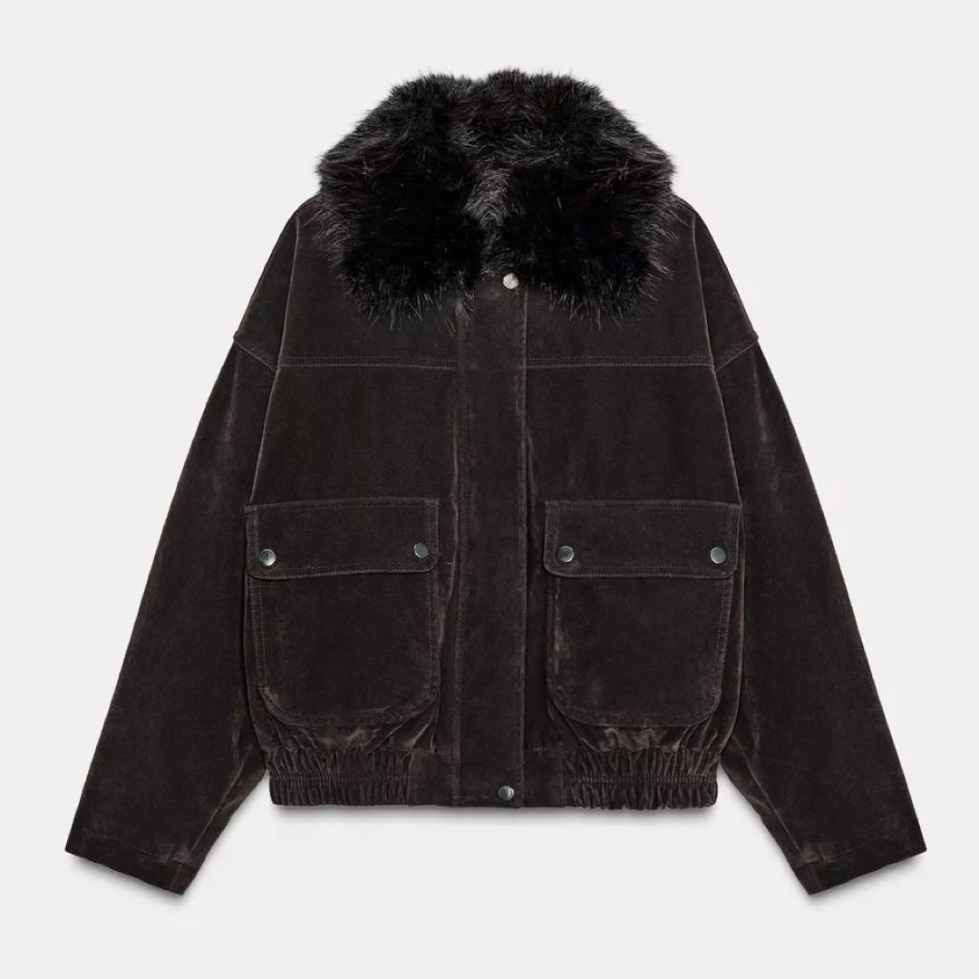 完売品】ZARA フェイクファーラペルオーバーサイズボンバージャケット