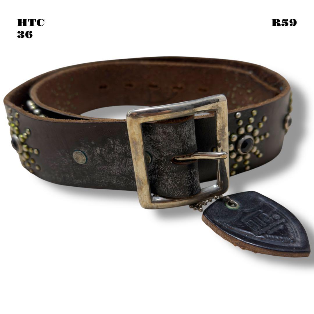 希少品！ HTC レザー スタッズ ベルト ピーナッツ ブラック 黒 銀 36 HTC(Hollywood Trading Company)/エイチティーシー(ハリウッド
