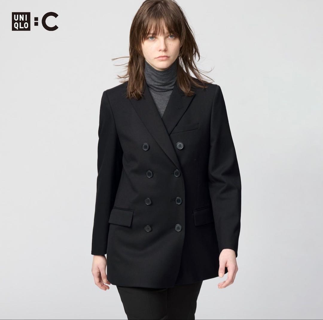 UNIQLO Cダブルテーラードジャケット BLACK - メルカリ