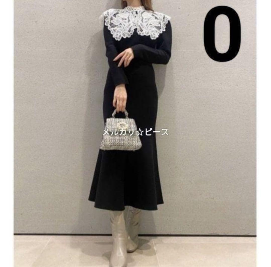 ②スナイデル ビッグレースカラーニットワンピース ブラック 0 SNIDEL（スナイデル）の「ビッグレースカラーニットワンピース