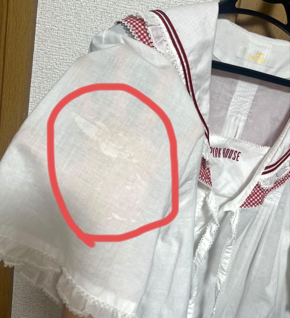 ピンクハウス ギンガムうさぎ いちご 刺繍 セーラー ブラウス 赤 白