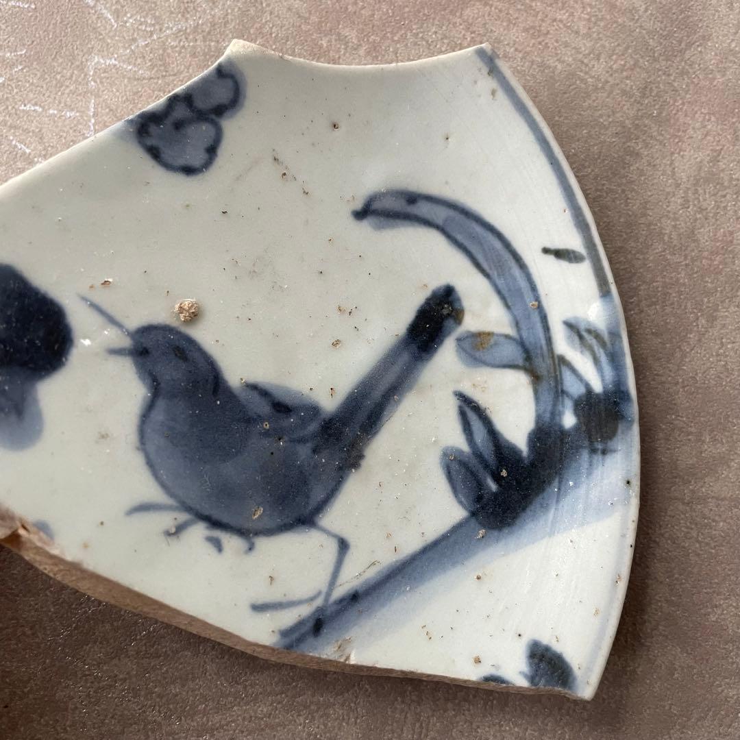 初期伊万里鶺鴒文皿陶片 百間窯 江戸初 古美術 骨董 アンティーク 古