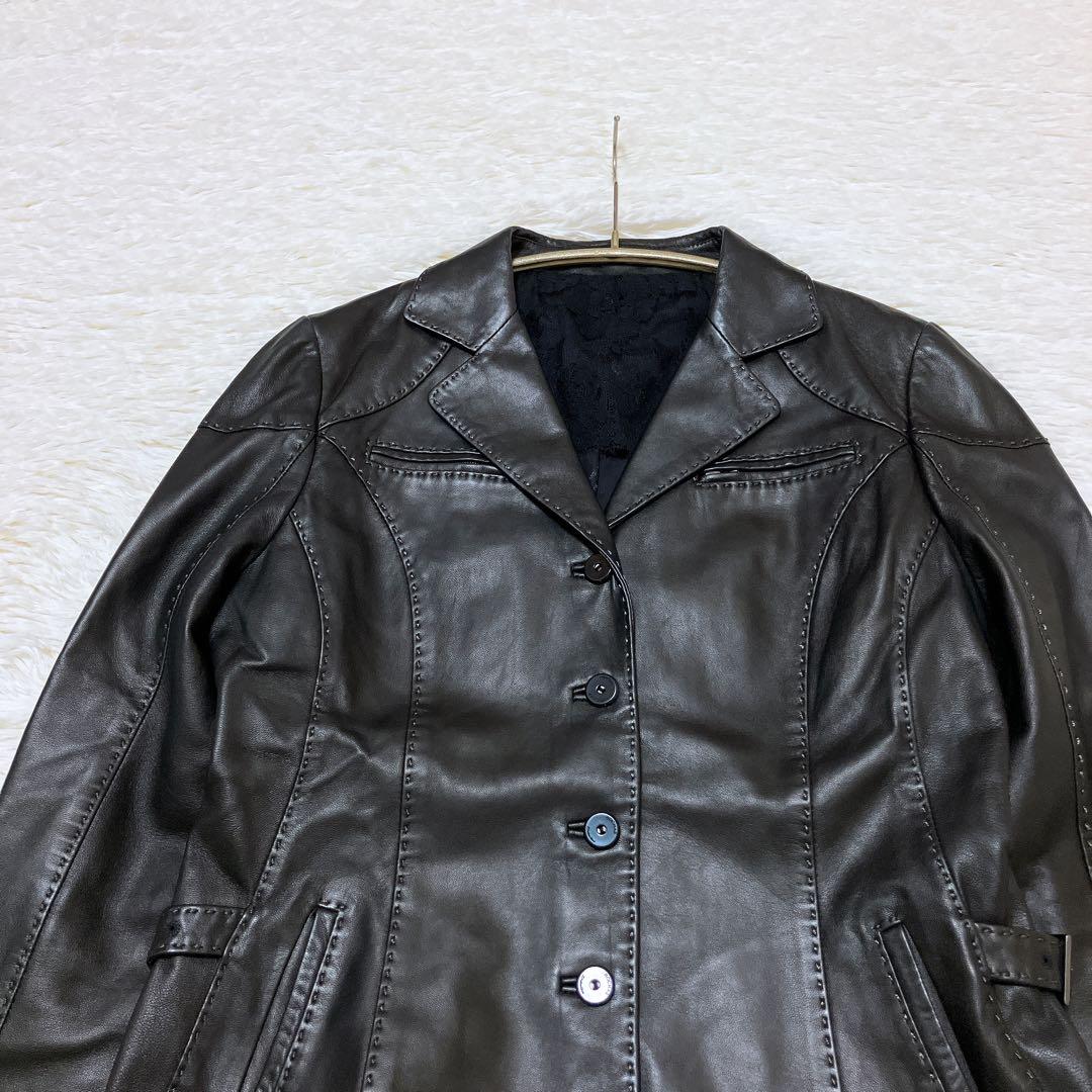 美品】ROCHAS シープスキン レザージャケット レース 濃茶 Mサイズ