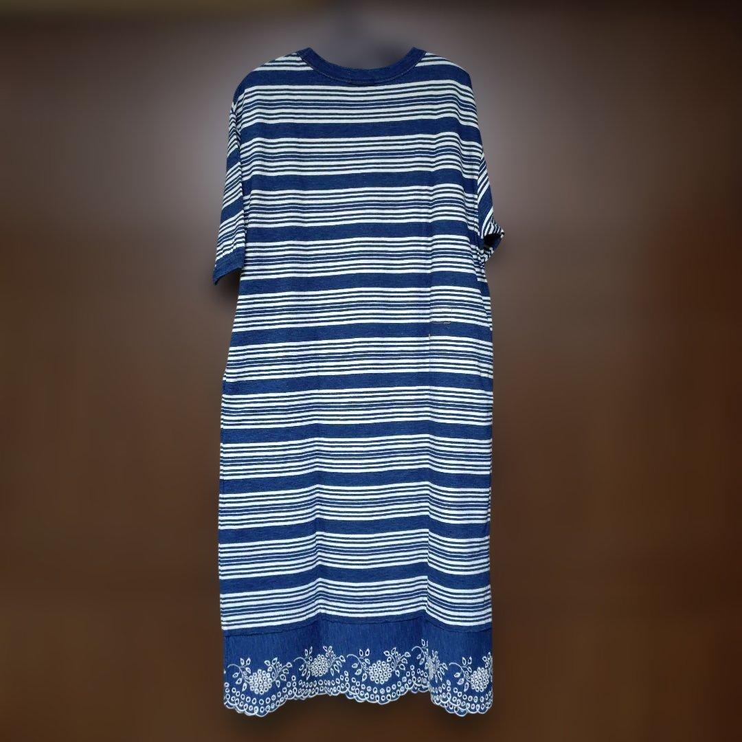 45R 縞天竺のカットワークドレス(インディゴ） - メルカリ