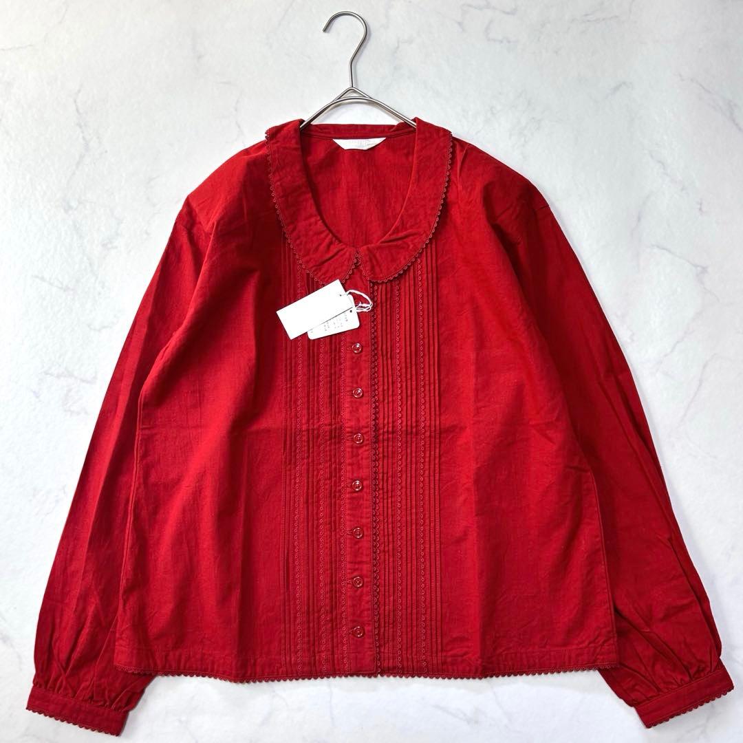 美品ピンクハウスPINK HOUSE ピンタック フリルブラウス 丸襟 レース