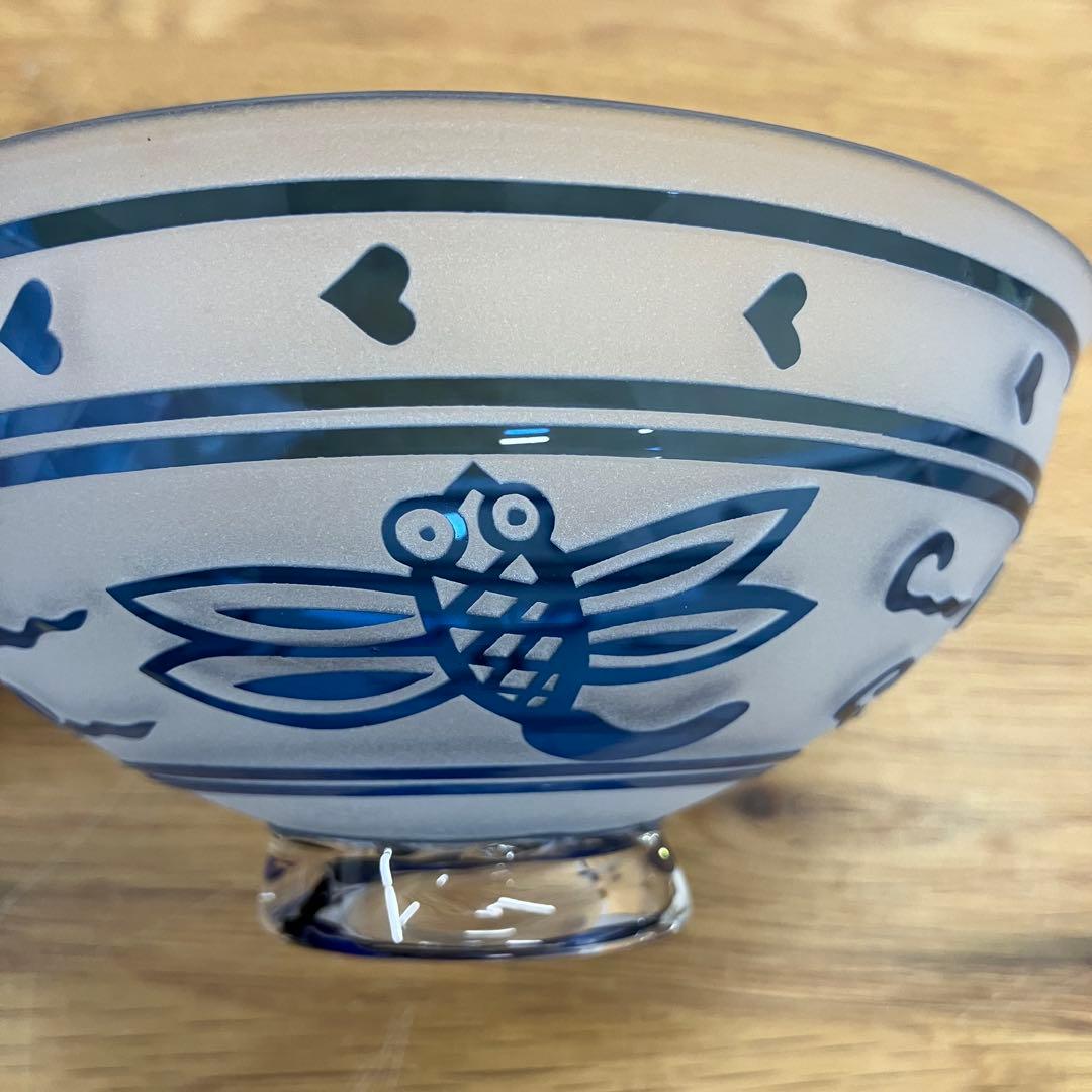 未使用 松添春 硝子 蜻蛉 茶碗 抹茶茶碗 茶道具 ガラス トンボ柄