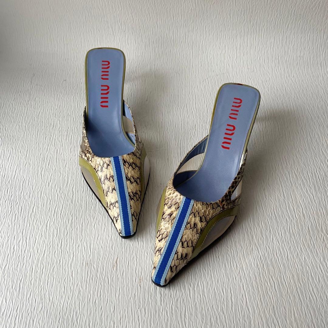 激レア 美品miu miu ポインテッドトゥ 異素材 蛇革 ミュール サンダル 楽天市場】MIUMIU ミュウミュウ ミュール サンダル 刺繍 #36.5 約23.5