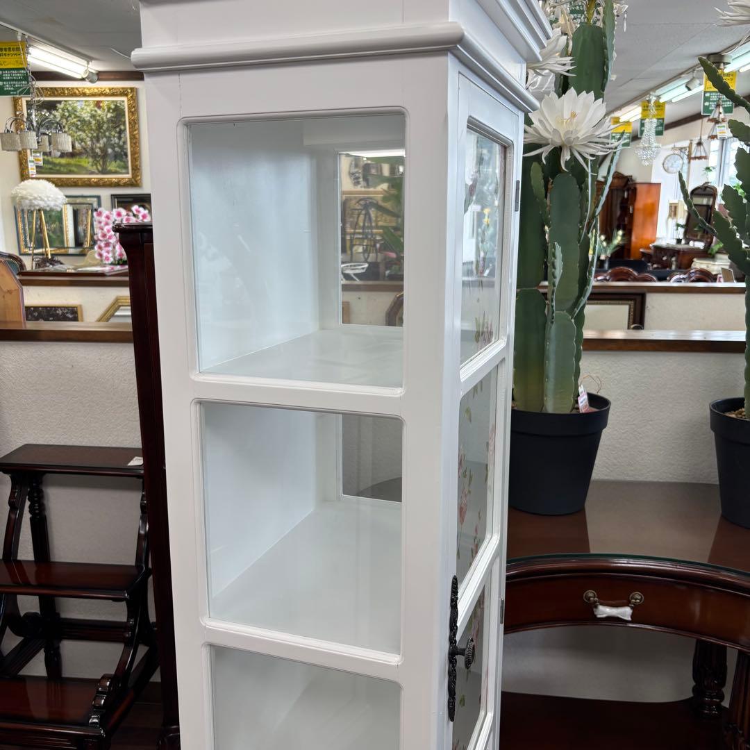 ホワイト 木製 スリムキャビネット アウトレット特価品 1ドアガラス