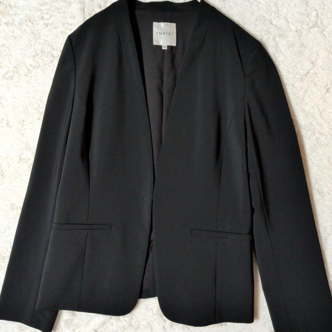 インディヴィ パンツスーツ セットアップ ノーカラー 洗える 黒 - メルカリ