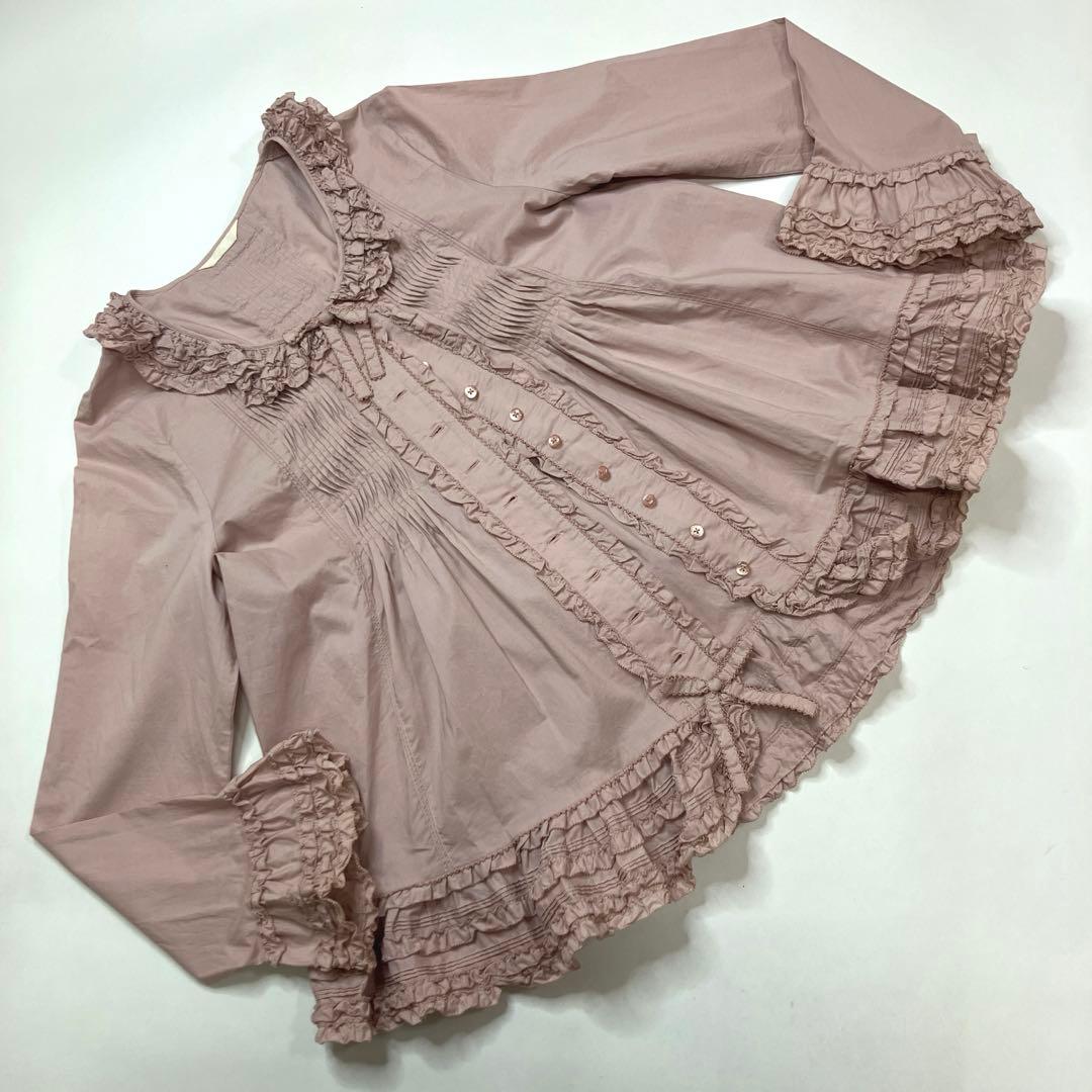 ピンクハウス ピンク ピコフリル ピンタック使い 綿ローンオーバーブラウス PINK HOUSE（ピンクハウス） ブラウス シャツ ローンフリル使い