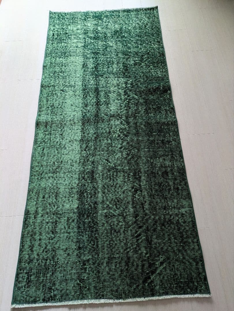 85×197 グリーンワンカラーオーバーダイ トルコヴィンテージラグ