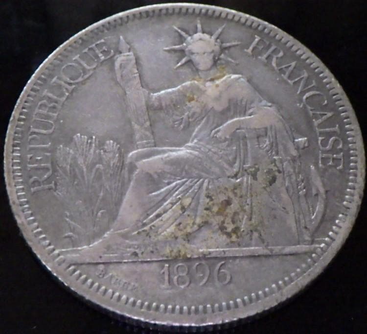 フランス領インドシナ ピアストル銀貨 【銀貨保証】アンティークM24080802 レア 大型銀貨 フランス領インドシナ 1899年 ピアストル銀貨 900銀