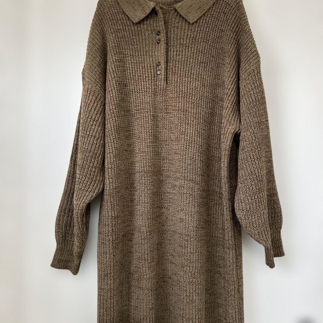 OLUN オルン ニットポロワンピース ブラウン M - メルカリ