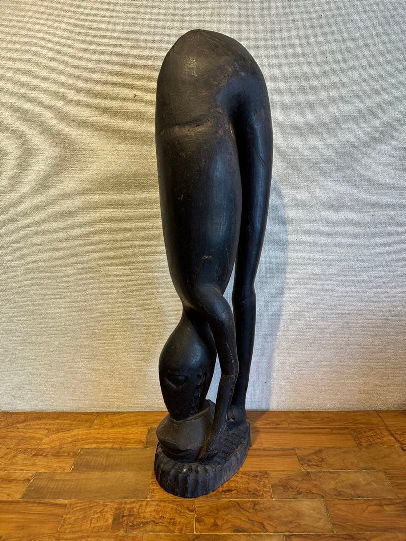 マコンデ彫刻　古美術　アフリカ　黒檀　木彫　民藝　民芸　彫刻 アフリカ タンザニア マコンデ ウジャマ 黒檀彫刻 32cm 木彫り 立像