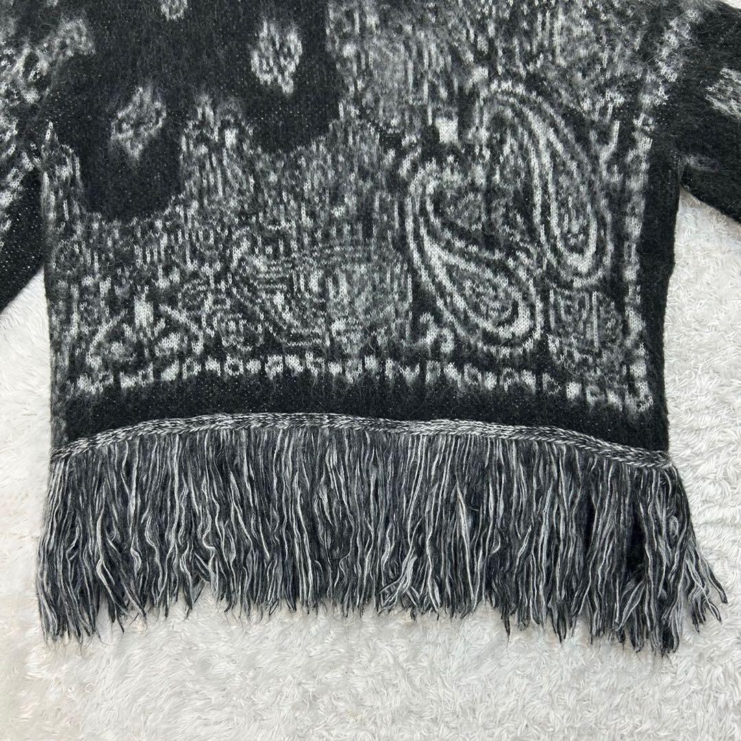 5624【未使用級】サカイ☆ペイズリー柄ニット フリンジ バンダナ柄