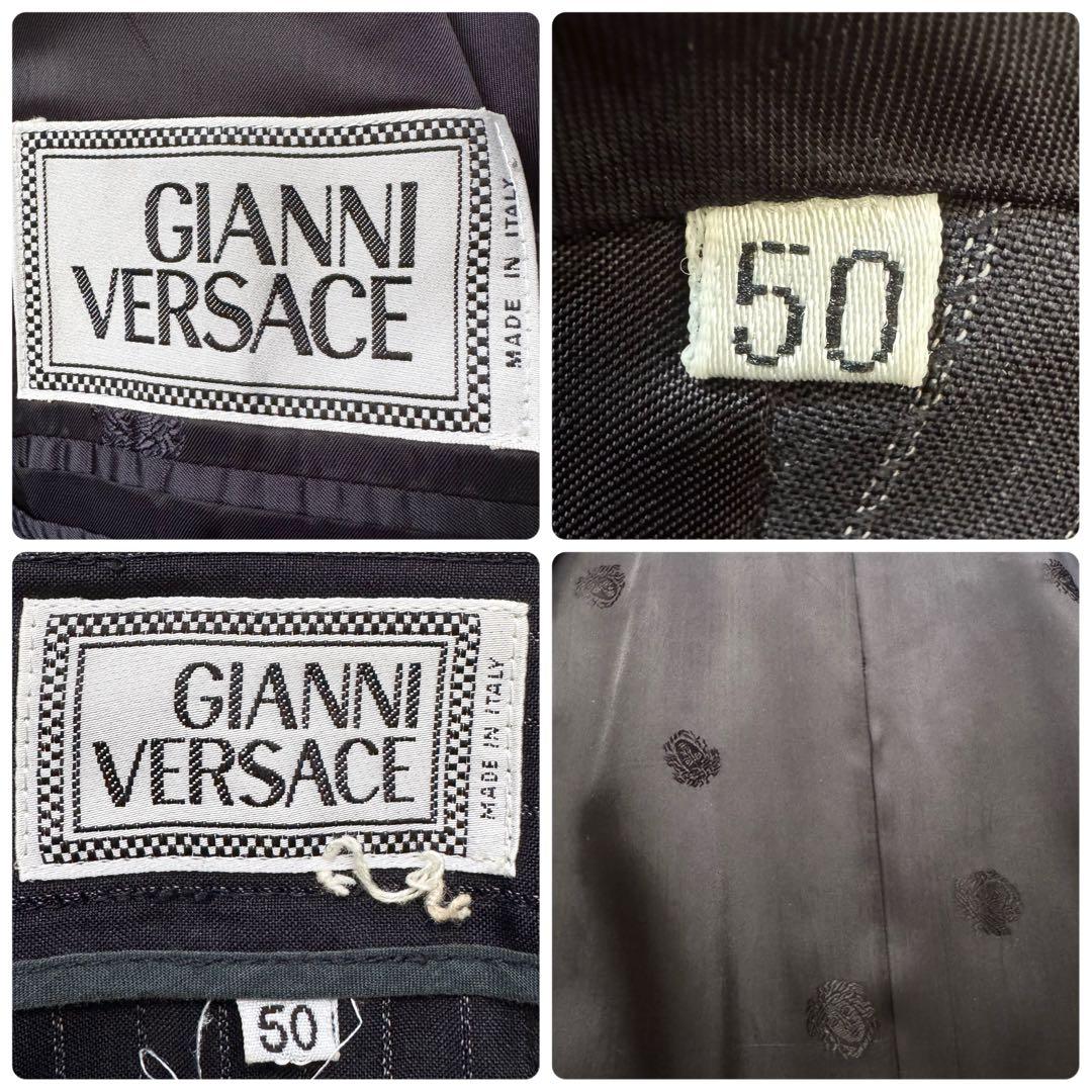 極美品 ジャンニヴェルサーチ スーツ メデューサ ストライプ ネイビー