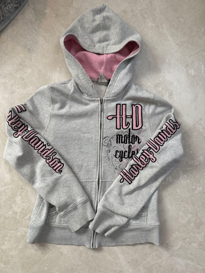 希少 Harley Davidson グレー ジップパーカー レディース y2k recommend item】 ・L's HARLEY DAVIDSON Parker 可愛いレディース