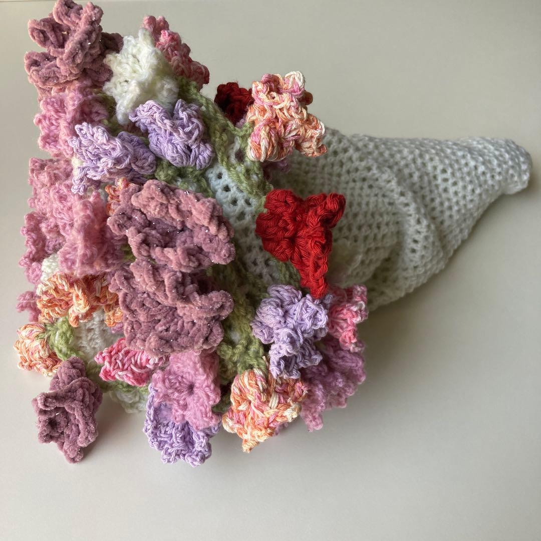 花束ブランケット ブーケブランケット ピンク 毛糸編み物 推し活 結婚