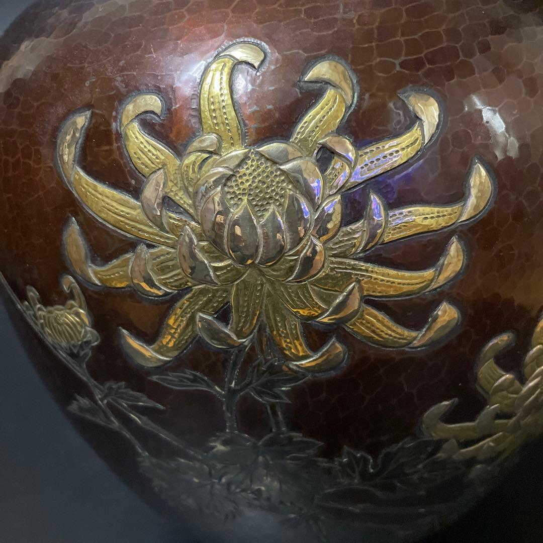 時代物 銅虫花瓶 打ち出し花瓶 在名あり