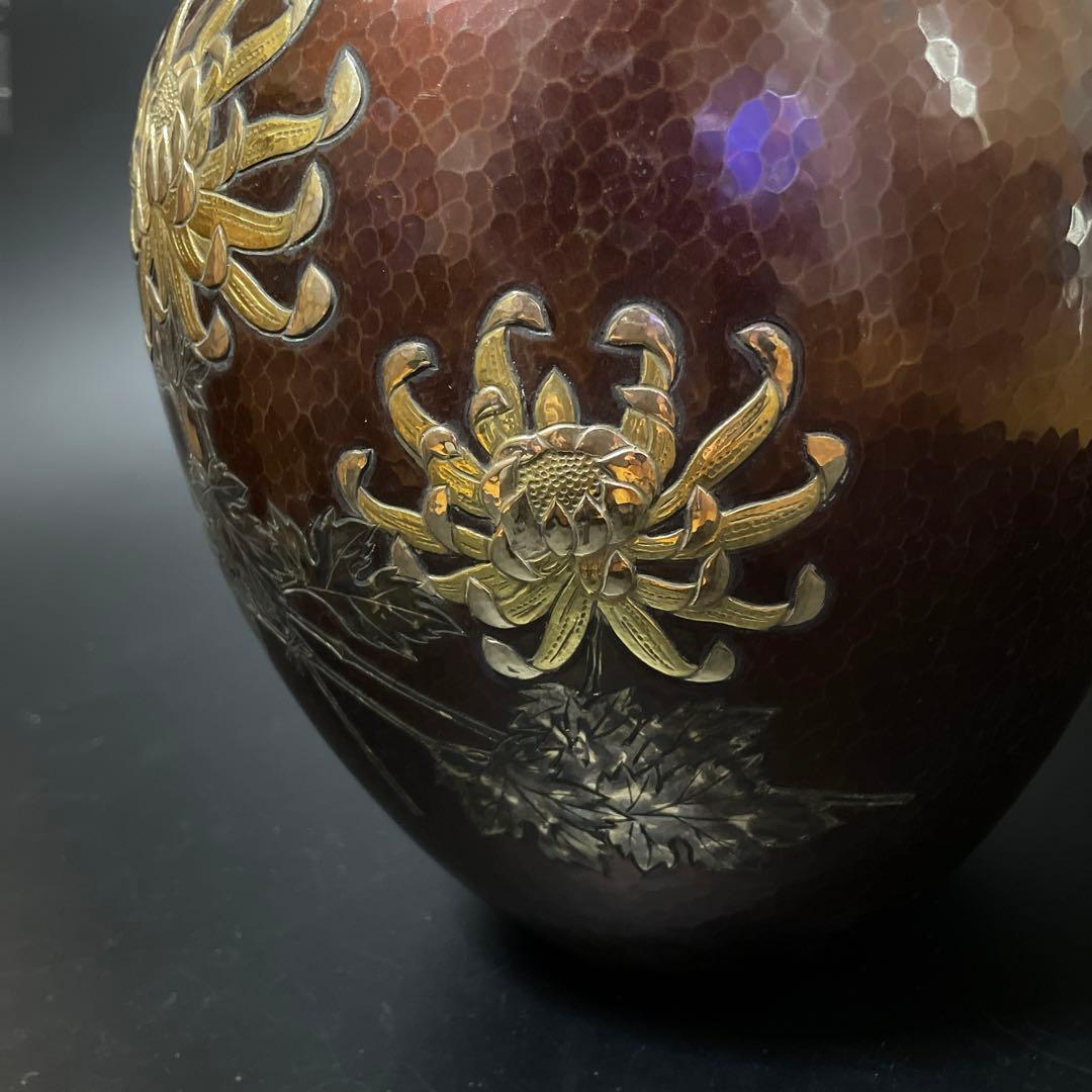 時代物 銅虫花瓶 打ち出し花瓶 在名あり