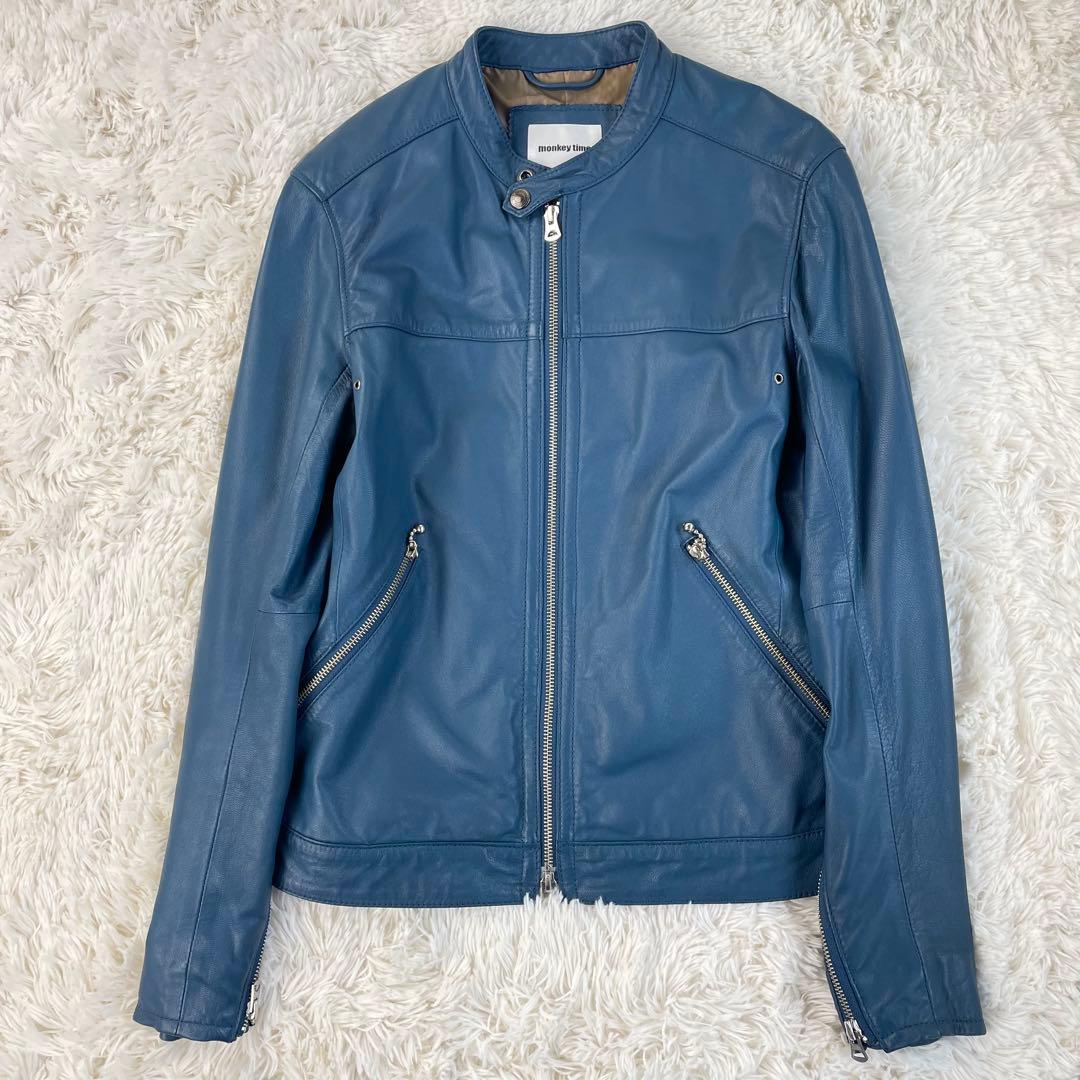 希少カラー ユナイテッドアローズ 山羊革 シングルライダース 青