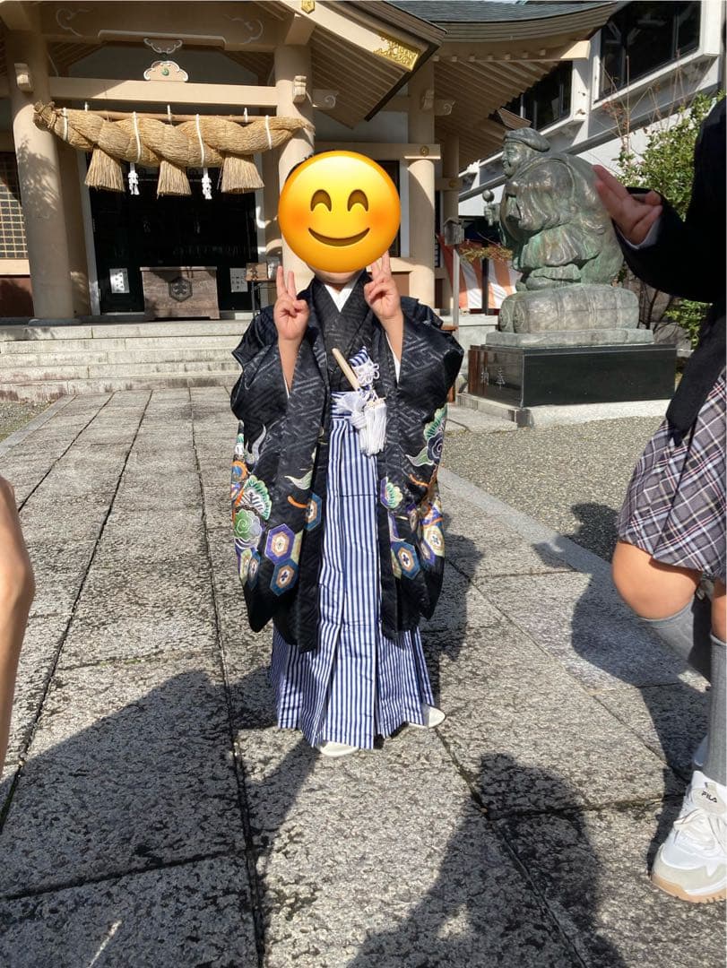 七五三用伝統和装 黒と青のストライプ　5歳 楽天市場】七五三 5歳 フルセット レンタル 753 男児 着物 男の子 ( 五