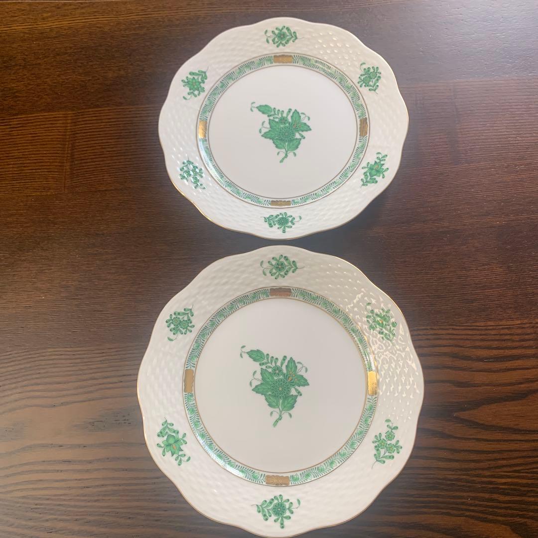 未使用保管品☆ヘレンド アポニーグリーン19cmプレート2枚 - メルカリ