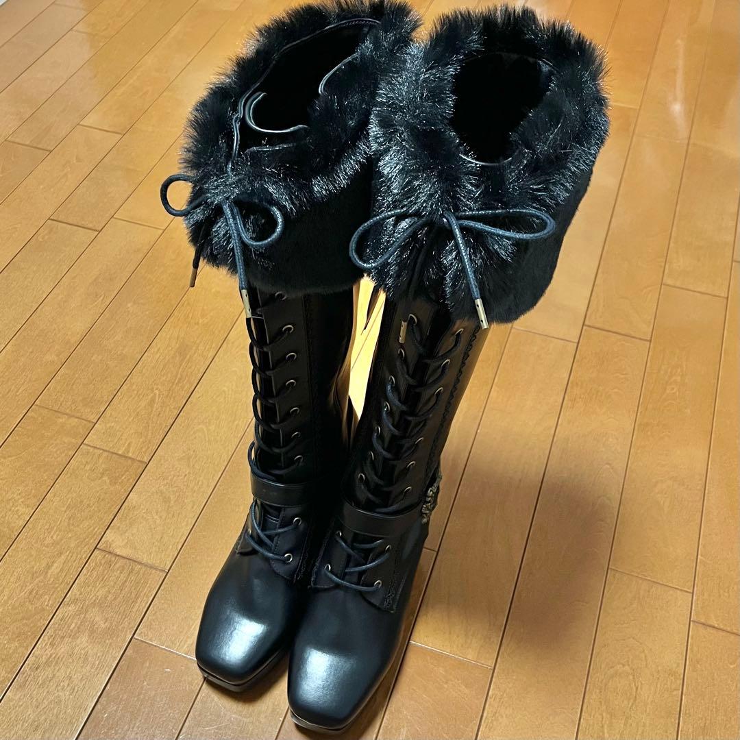 しまむら クラロリ くる実 レースアップ ロングブーツ ブラッ