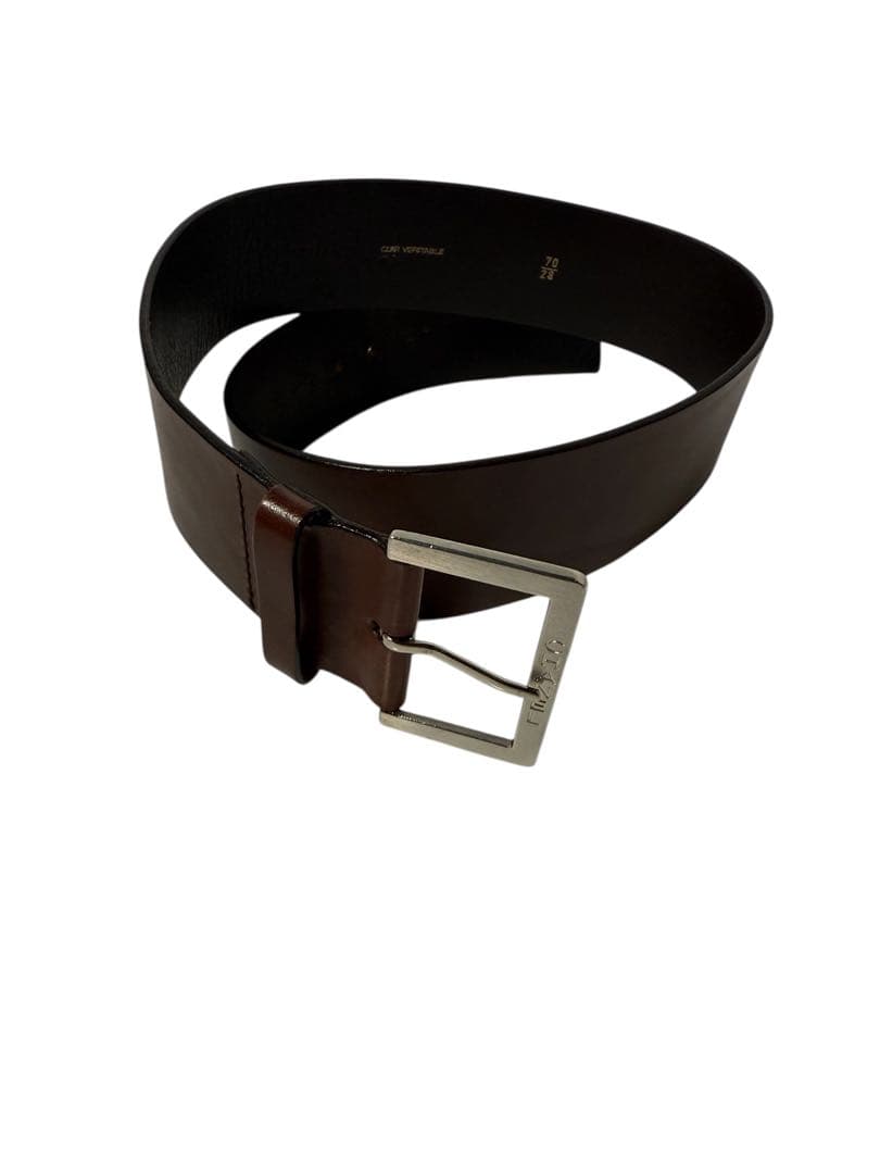 CHANEL ダークブラウン レザー ベルト レザー ベルト - カーフスキン、バーガンディー & ゴールド