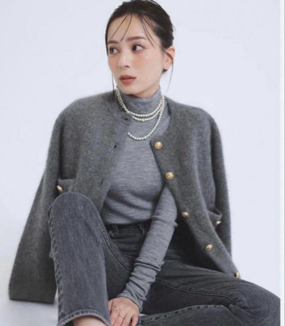 ラクーンブレンドノーカラーニットジャケット anuans アニュアンス anuans（アニュアンス） ジャケット ノーカラージャケット 「ZOZO限定