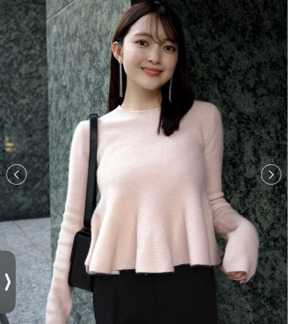 anuans ペプラムショートニットトップス　ピンク ペプラムショートニットトップス