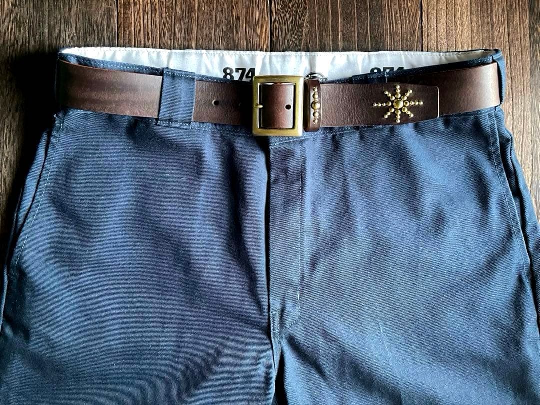 オーダー品 ディッキーズ874専用スタッズベルト ダークブラウン 真鍮