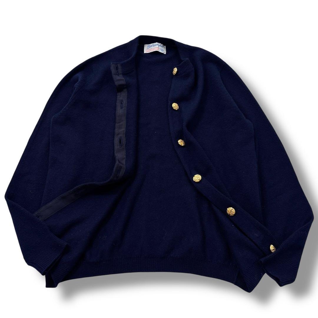 極美品】バランタイン カーディガン カシミヤ100 金ボタン 40 ネイビー