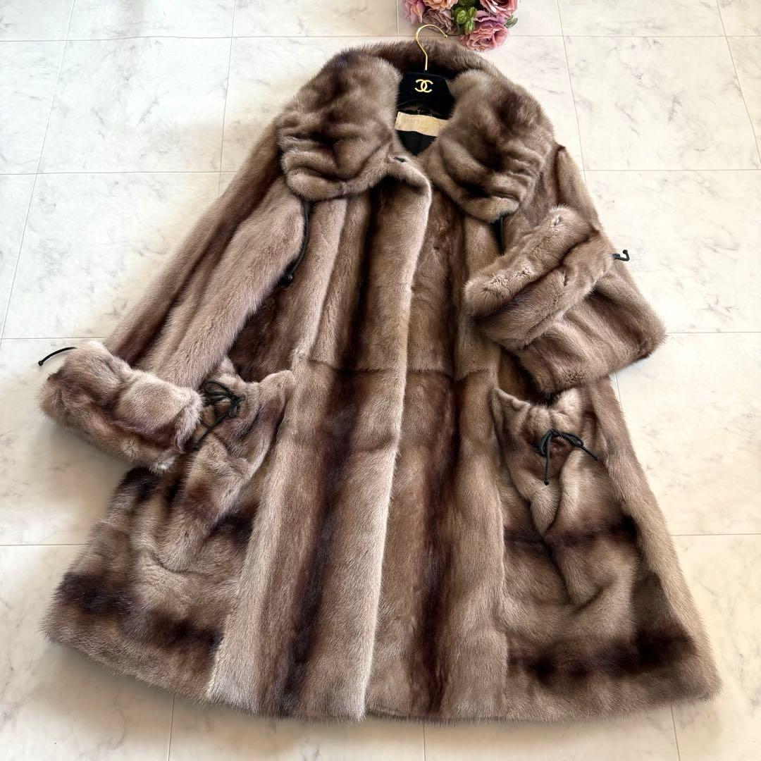 希少デザイン☆サガミンク クロスミンク ファーコート ドロスト 女優襟
