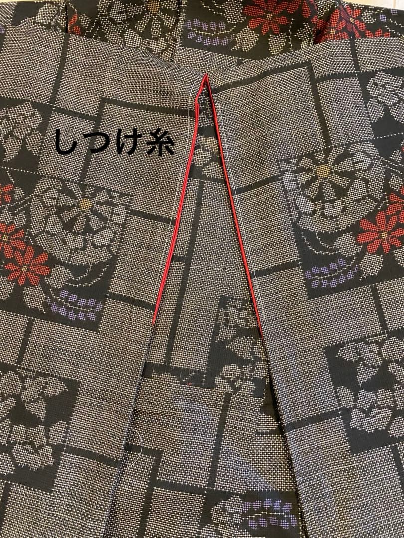 着物リメイク 大島紬ファッション フリル袖のギャザーワンピース