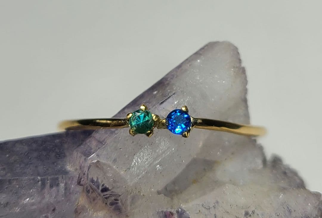 美しきビビッドブルーの共演★パライバトルマリン&アウイナイト18金リング★ ブラジル産パライバトルマリンスターK18ゴールドリング【Blue STAR