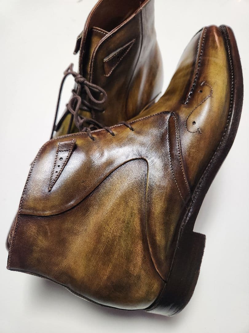 ナポリターノラケーレ ショートブーツ 3アイレット パティーヌ 緑系 8