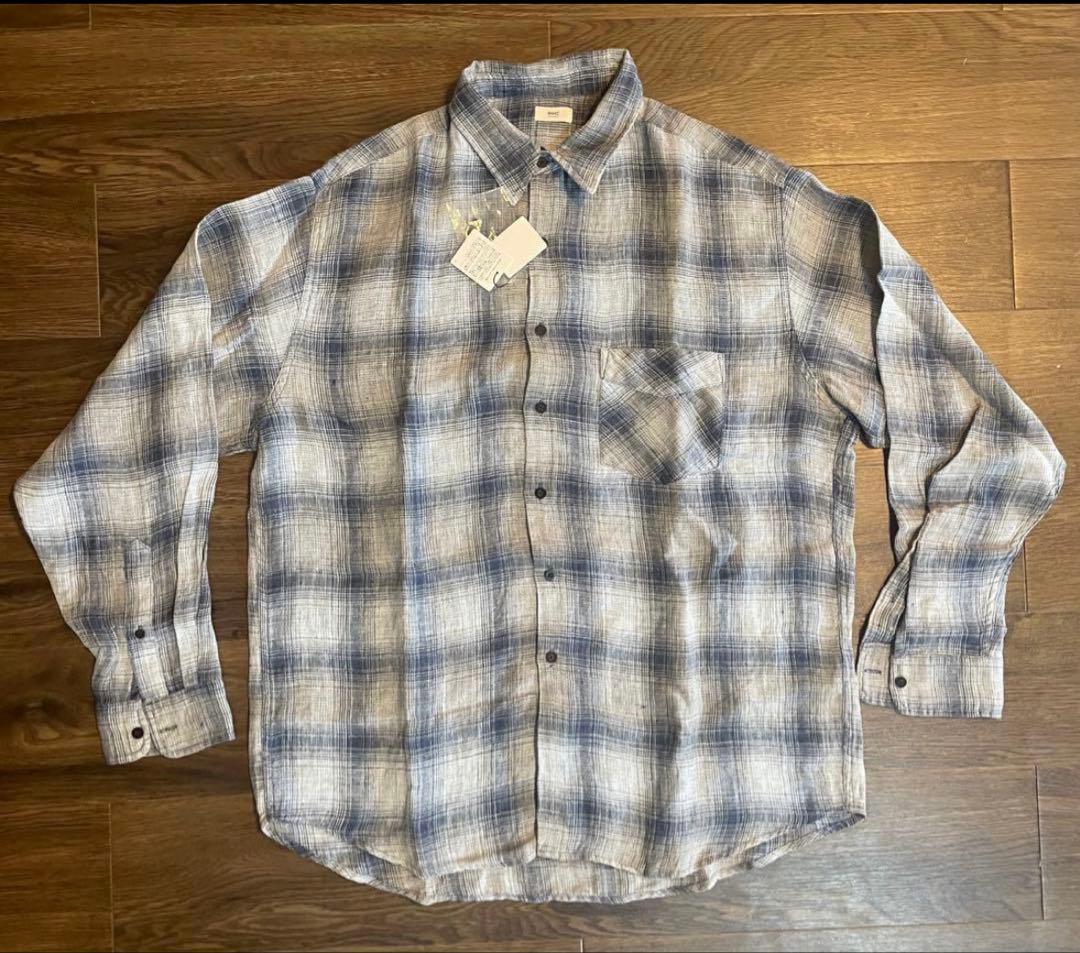 (超美品)RonHermanRHCオンブレチェック柄 リネン長袖シャツ グレー系 ヘリンボーン オンブレチェック シャツ｜RHC(アールエイチシー)｜Ron