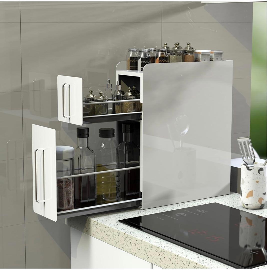 ママ倉隠せる調味料ラック 2段幅14.4cm 奥行50cm高さ46.5cm皓白色 Amazon｜ママ倉 隠せる調味料ラック 2段 奥行50cm 幅14.4cm 高さ46.5cm