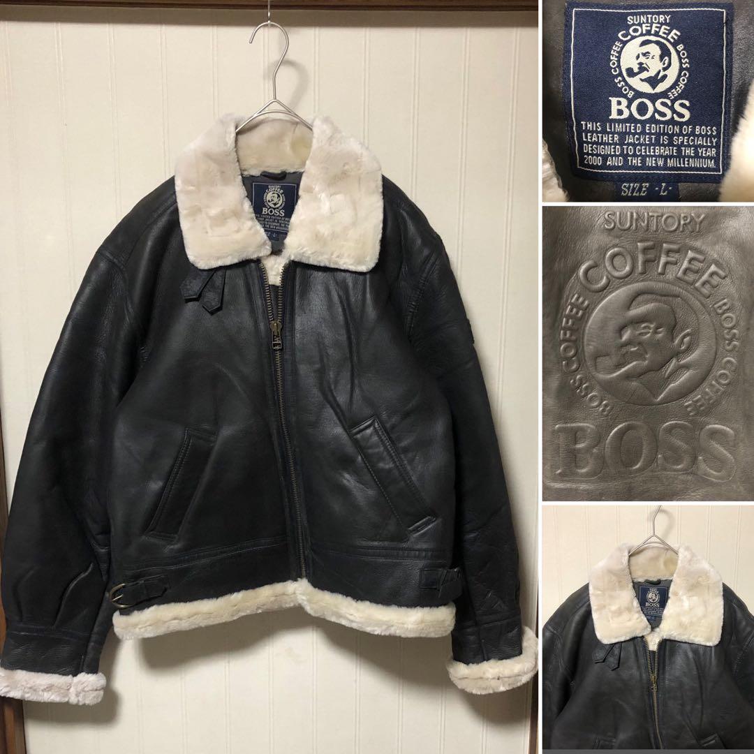 サントリー BOSS ボスジャン 本革 B-3 ムートン 黒L モーガン蔵人