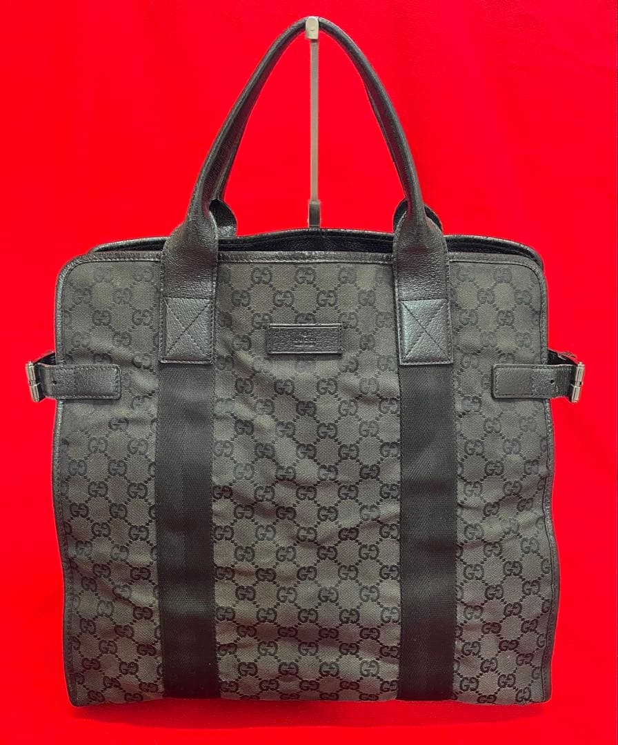 正規　GUCCI グッチ ビジネス　バッグ　カバン　トート　黒　革×キャンバス GGキャンバス グッチ トートバッグ 203419 レザー ブラック GUCCI