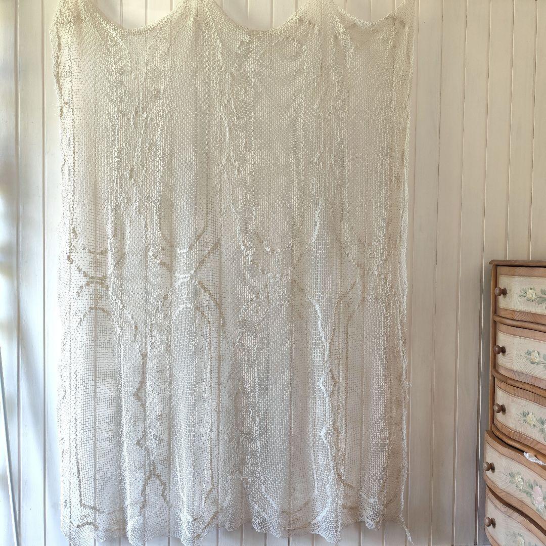 Vintageハンドワークコットンフィレレース 白色 フリークロス Vintage