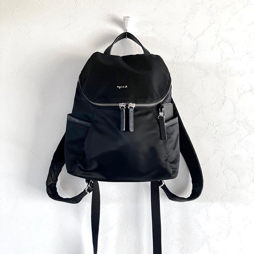 【美品】agnes b. ナイロンブラックバックパック ポーチ付　アニエスベー agnes b.（アニエスベー） ショルダー バッグ 正規品 新品 ボディ